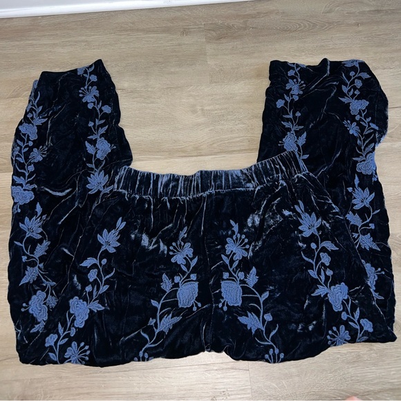 Johnny Was Renee Velvet Palazzo Pants Womens Blue Embroidered Western medium - Picture 8 of 8